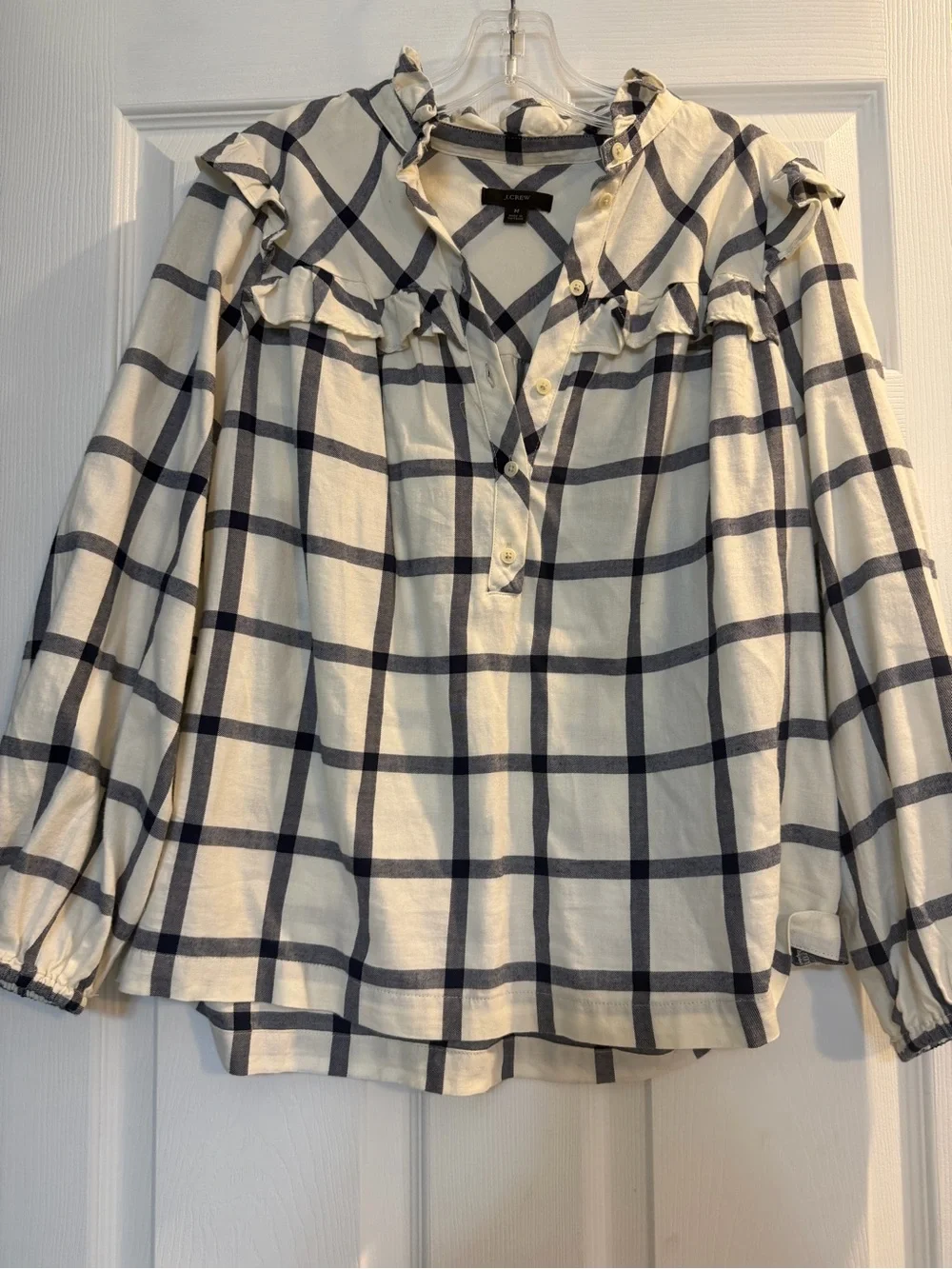 J. Crew Ruffle Yoke popover top EUC size M